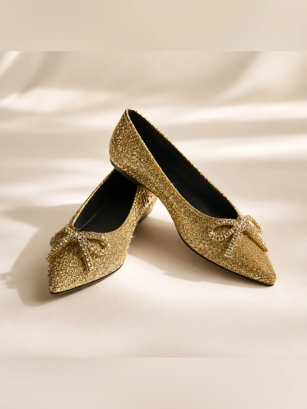 Larroudé Lee Crystal Embellished Lurex Flats in Gold/ Size 7.5